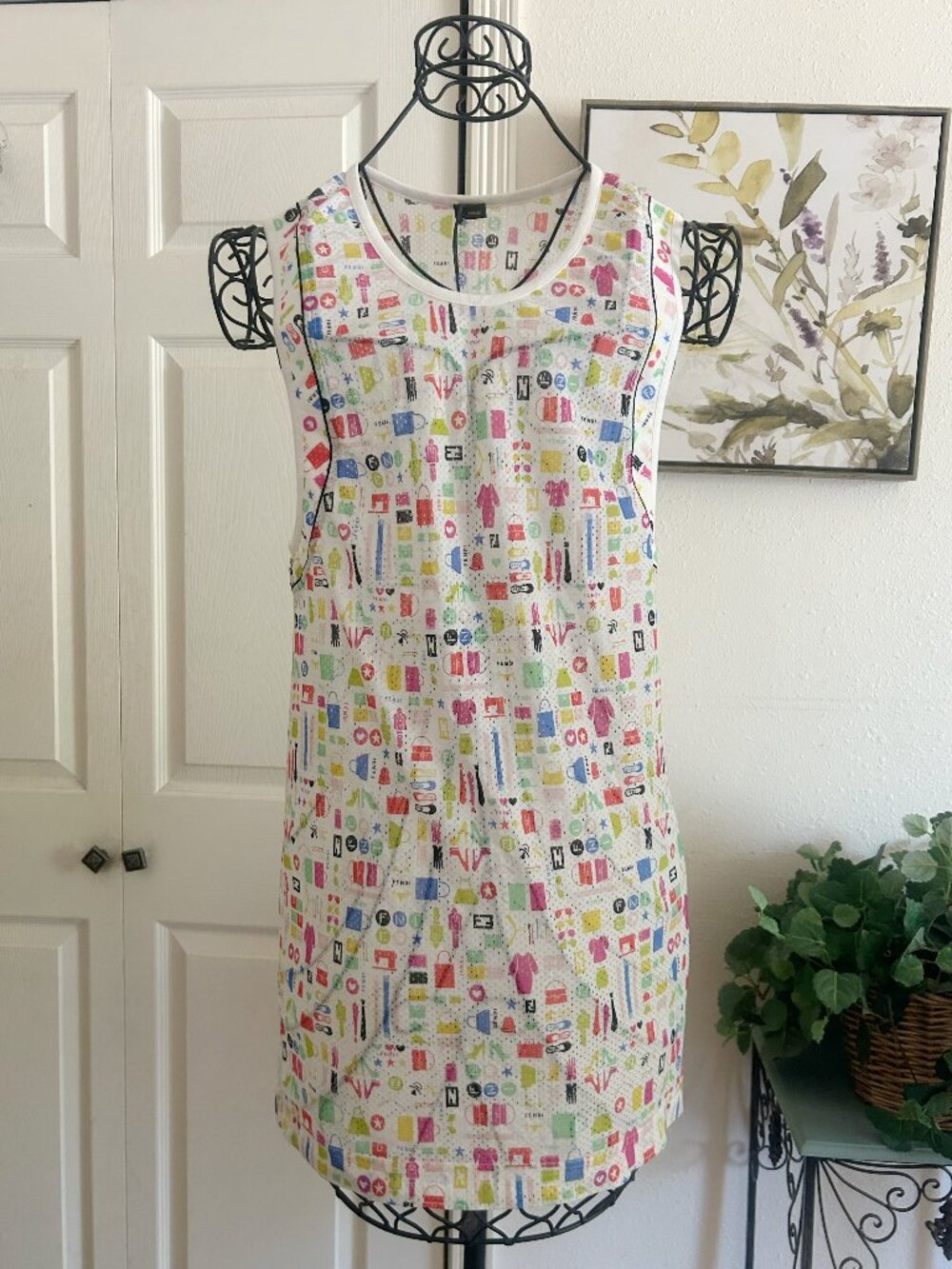 Fendi White Multicolor Sleeveless Shift Dress